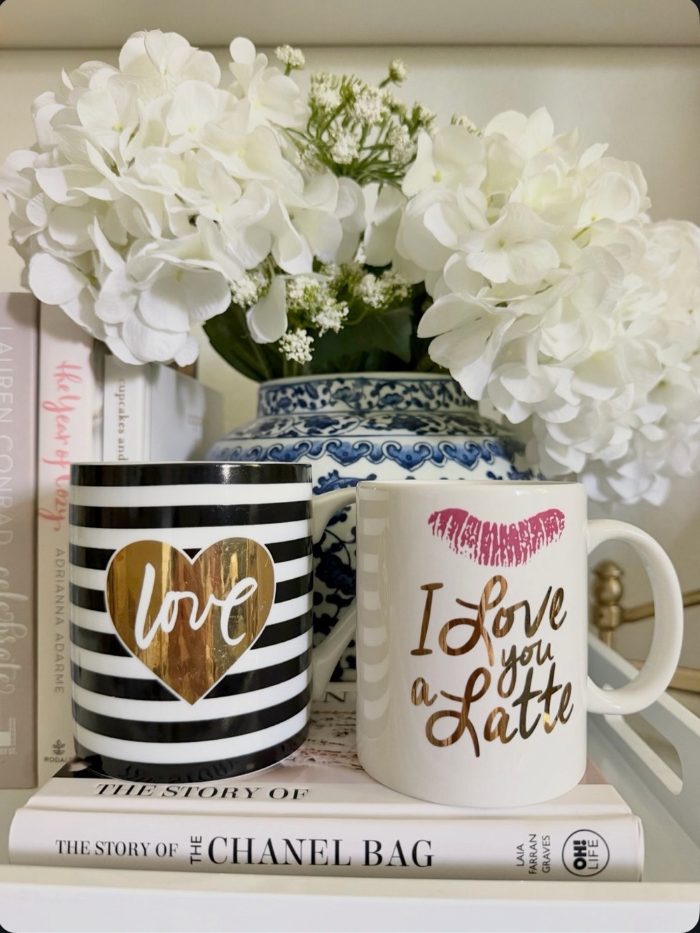 Love & I Love You a Latte Ceramic Mug Set - White and Black with Gold Accents